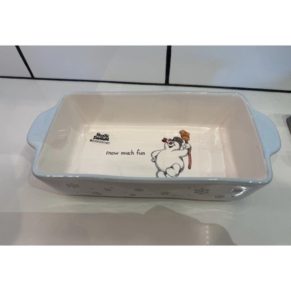 Rae Dunn Other - FROSTY THE SNOWMAN Rae Dunn‎ Baking Dish Load Pan SNOW MUCH FUN NEW Blue White